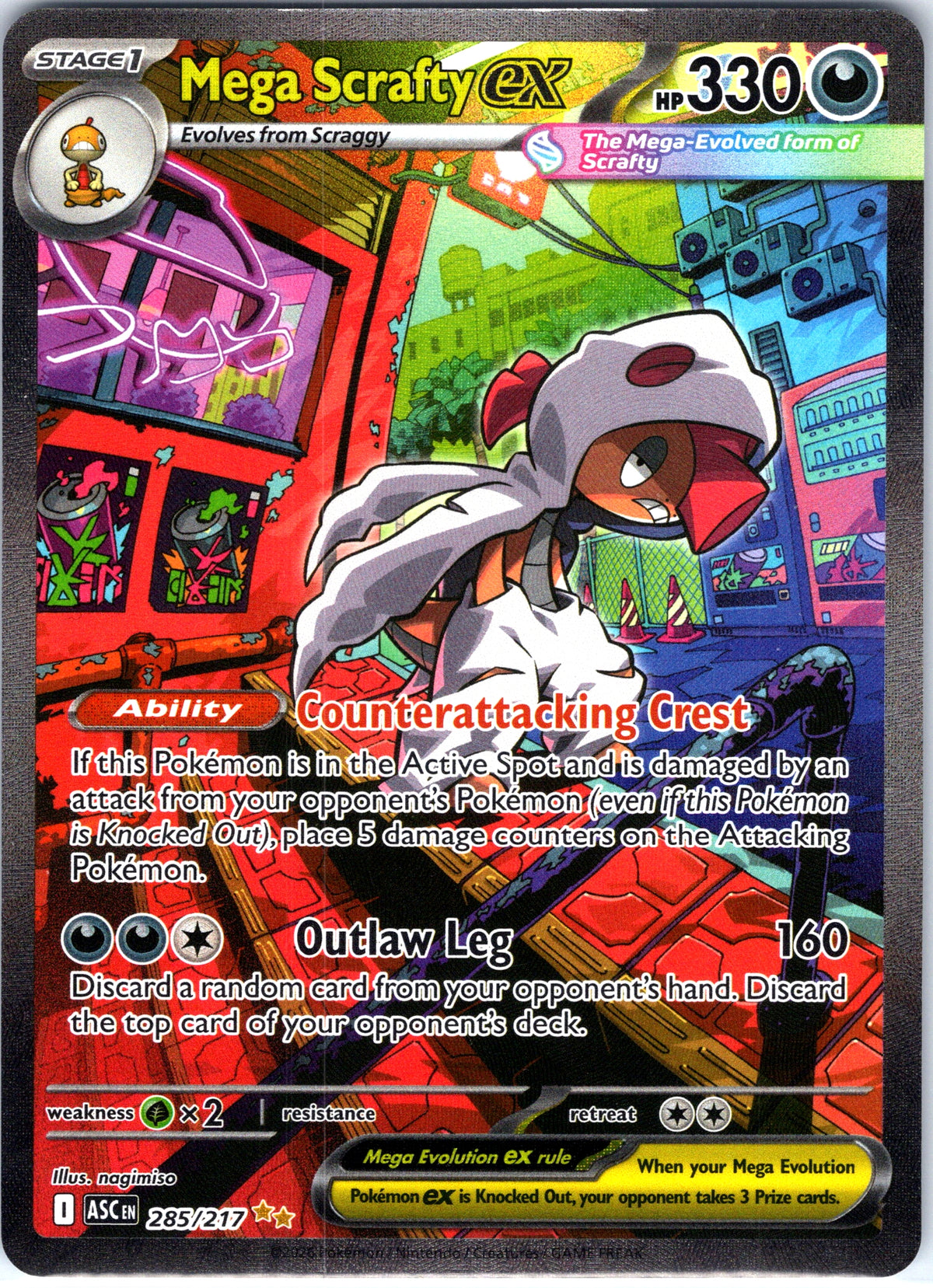 Mega Scrafty EX 285/217, Ascended Heroes, Special Illustration Rare