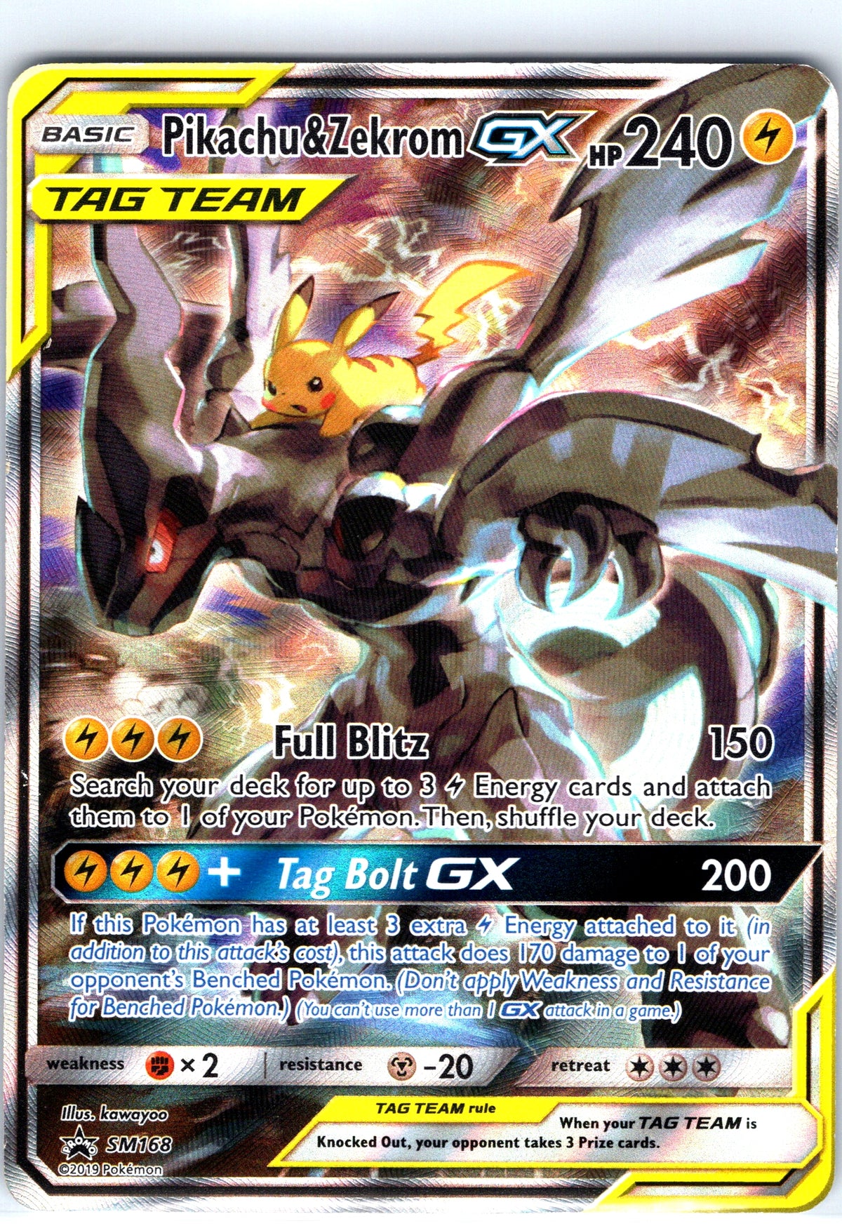 Pikachu & Zekrom GX SM168, Black Star Promo, Alternate Art