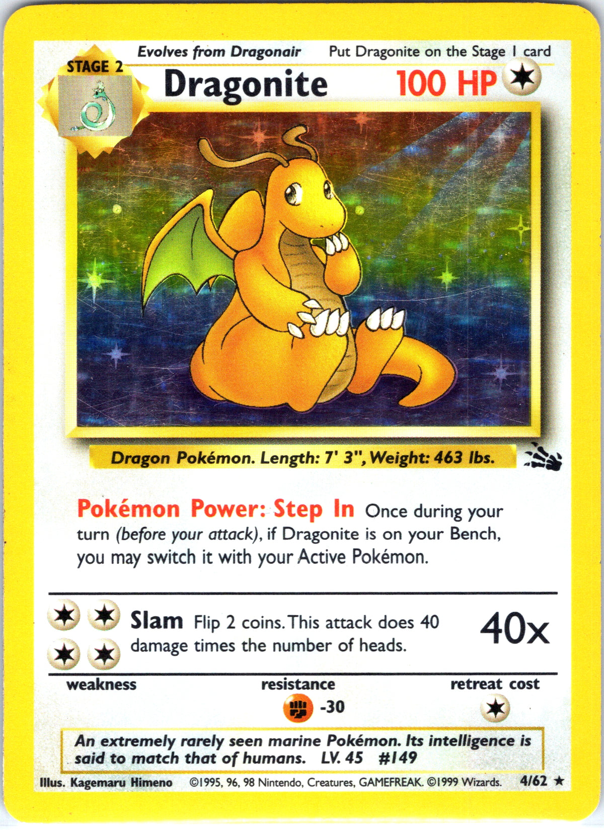 Dragonite 4/62, Fossil, Holo Rare