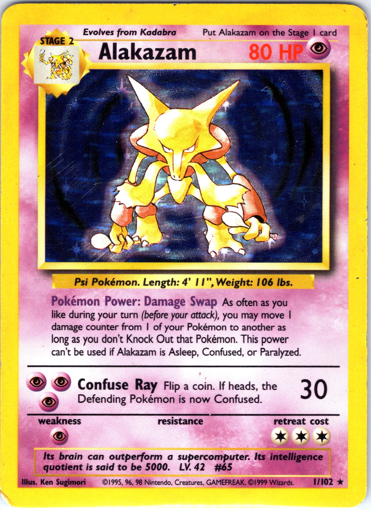 Alakazam 1/102, Base Set Unlimited, Holo Rare